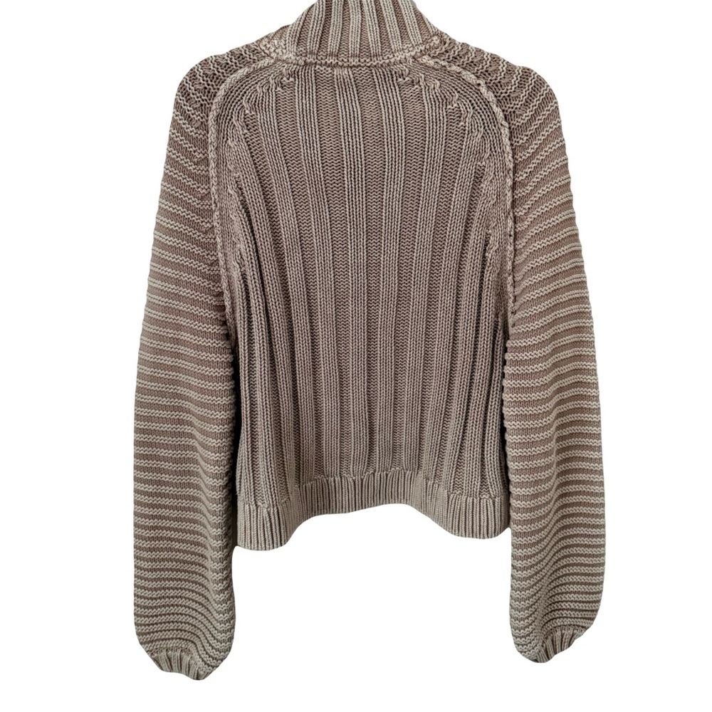 Free People Chunky Slouchy Knit Taupe Mock Neck Cozy Sweater Small Boho Bohemian - Picture 2 of 5